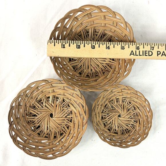 Vintage Set of 3 Woven Nesting Baskets Farmhouse Cottagecore Keys Trinkets - Picture 6 of 6